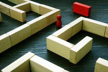 Figurine at the exit from the labyrinth as a concept for finding a solution to a problem.