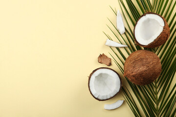 broken coconut on a colored background.
