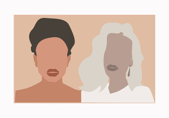Vector illustration. Faces of girls in flat style.