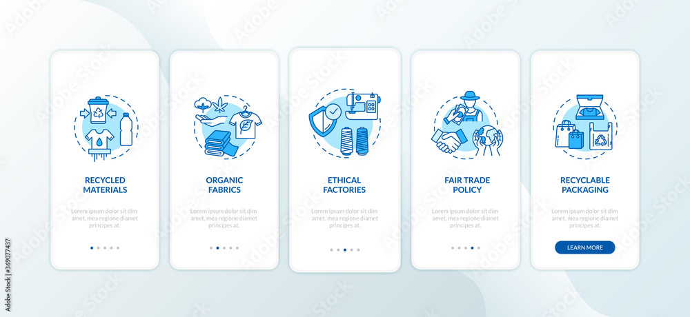 Wall mural zero waste material production onboarding mobile app page screen with concepts. environmental protec