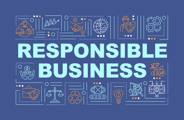 Responsible production word concepts banner. Sustainable development. Zero waste. Infographics with linear icons on blue background. Isolated typography. Vector outline RGB color illustration