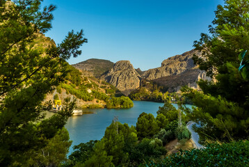 Fototapeta na wymiar A view along the Gaitanejo reservoir near Ardales, Spain in the summertime