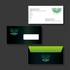 corporate identity brand mockup, envelope and document green mockup, green company sign