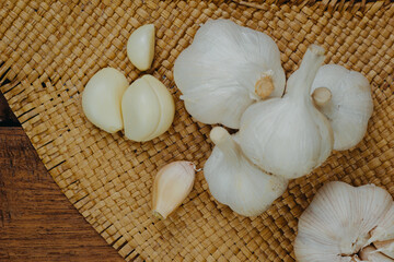 garlic on a wooden table