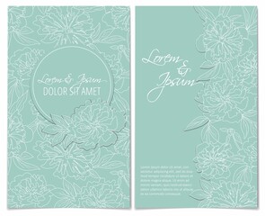 Set of two elegant card template with peony flower. Floral wedding invitation or greeting card design with label design #1