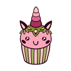 Doodle cupcake unicorn Vector isolated on white