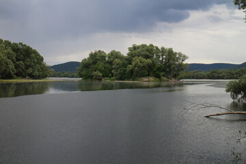 Fototapeta premium Confluence of Hron river with Danube river near Sturovo, south Slovakia