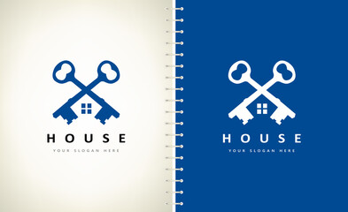 Keys and house logo vector. Real Estate Design.