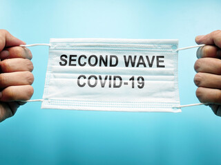 Second wave of covid-19. Hands hold medical mask.