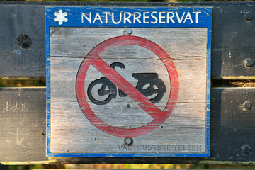 Bike prohibition sign for nature conservation