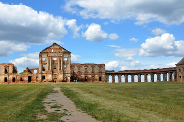 View of the ruins of the Ruzhany Palace in Belarus on a summer day