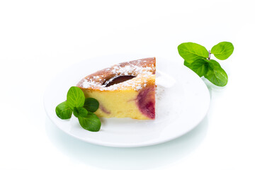 sweet homemade casserole with fruits inside in a plate