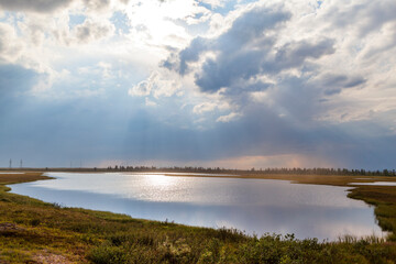 Landscape of the forest-tundra and the sandy river bank.