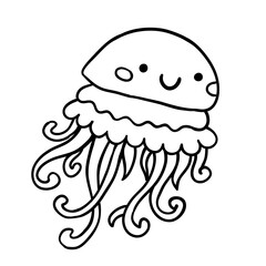  Black and white contour doodle vector Jellyfish