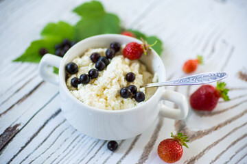 fresh homemade cottage cheese with summer berries