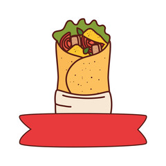 burrito mexican food with ribbon, on white background
