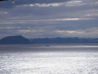 boat on the sea, white night in North Norway 