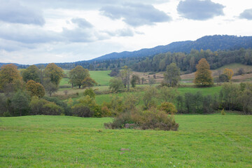 Idyllic rural landscape, tranquil scenery of remote mountain grassland