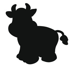 The symbol of the year is a bull in the vector. Festive black silhouette of a small calf. Isolated white background, for calendar, postcards, print for packages, advertising, signage, clippings