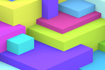 Abstract geometric cubic colorful background. isometric 3d render.