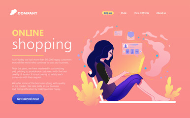 Website or landing page of happy women making online shopping. Vector illustration