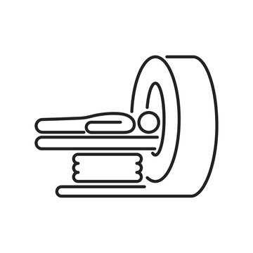 recommend clip art: MRI machine scan device in hospital line black  icon. Health care. Isolated vector element. Outline pictogram for web page, mobile app, promo. 