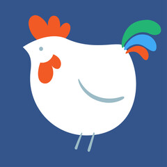 Rooster icon. In cartoon, flat style. Isolated on classic blue background. Vector illustration.