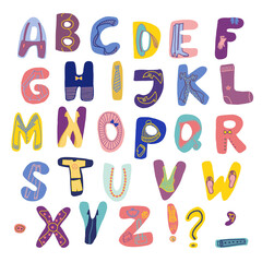 Clothes alphabet. Hand drawn doodle letters.