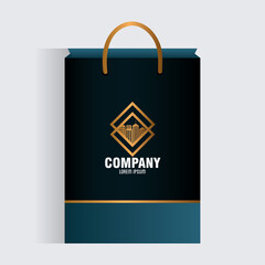 corporate identity brand mockup, paper bag black mockup with golden sign