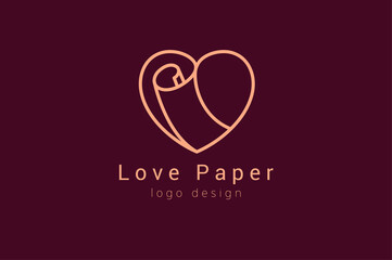 heart logo with paper inside, Flat line Logo Design Template Element, vector illustration