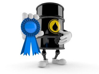 Fototapeta premium Oil barrel character with award ribbon