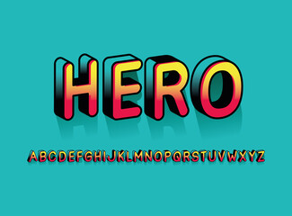 hero font and alphabet design, typography retro and comic theme Vector illustration