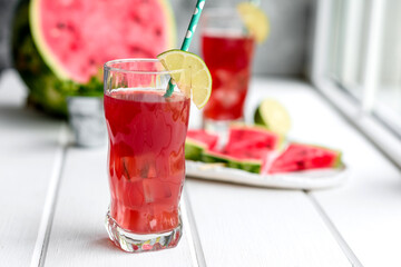 Fresh delicious watermelon sliced with mint and watermelon juice
