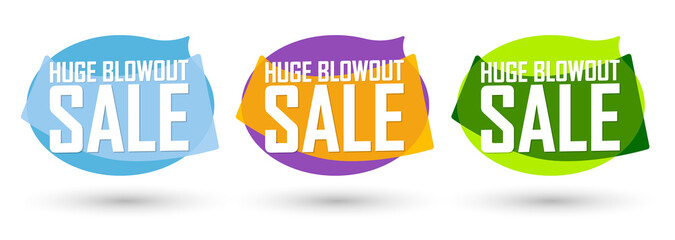 Set Huge Blowout Sale bubble banners design template, discount tags, vector illustration