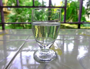 A glass fill with half of water