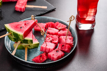 Fresh delicious watermelon sliced with mint and watermelon juice