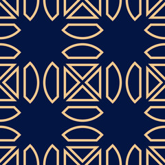 Geometric seamless pattern. Golden design on dark blue backdrop