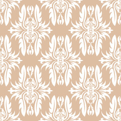 Floral seamless pattern. White flowers on beige background