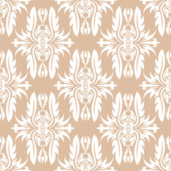 Floral seamless pattern. White flowers on beige background