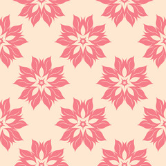 Pink floral seamless pattern on beige background