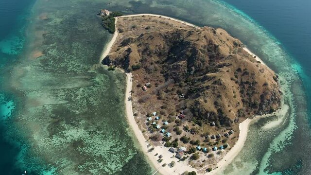 Aerial 4K view from a paradise island in Kanawa Komodo - Indonesia