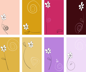 Vector Set of stylized floral backgrounds for Social Media Stories. Editable Template of Stick flower expressions with copy space. Trendy colors  illustration for banners, posters, cover design.
