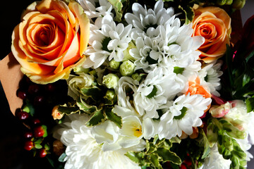 A beautiful bouquet of flowers in the morning rays.