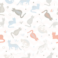 Cute color cats pattern. Vector illustration