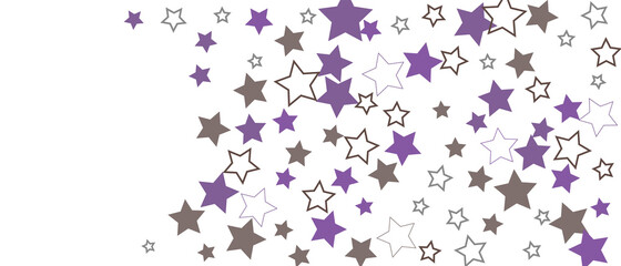 Falling confetti stars. Shades of purple, gray, brown stars. Holiday background. Abstract texture on a white background. Design element. Vector illustration, EPS 10.