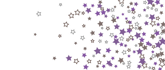 Falling confetti stars. Shades of purple, gray, brown stars. Holiday background. Abstract texture on a white background. Design element. Vector illustration, EPS 10.