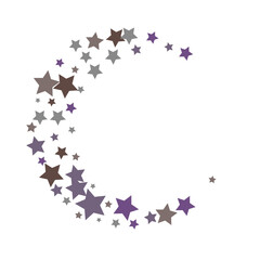 Falling confetti stars. Shades of purple, gray, brown stars. Holiday background. Abstract texture on a white background. Design element. Vector illustration, EPS 10.