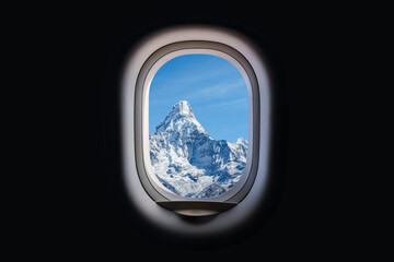 Nepal. Top of the mountain from the airplane window. Everest base camp trek.