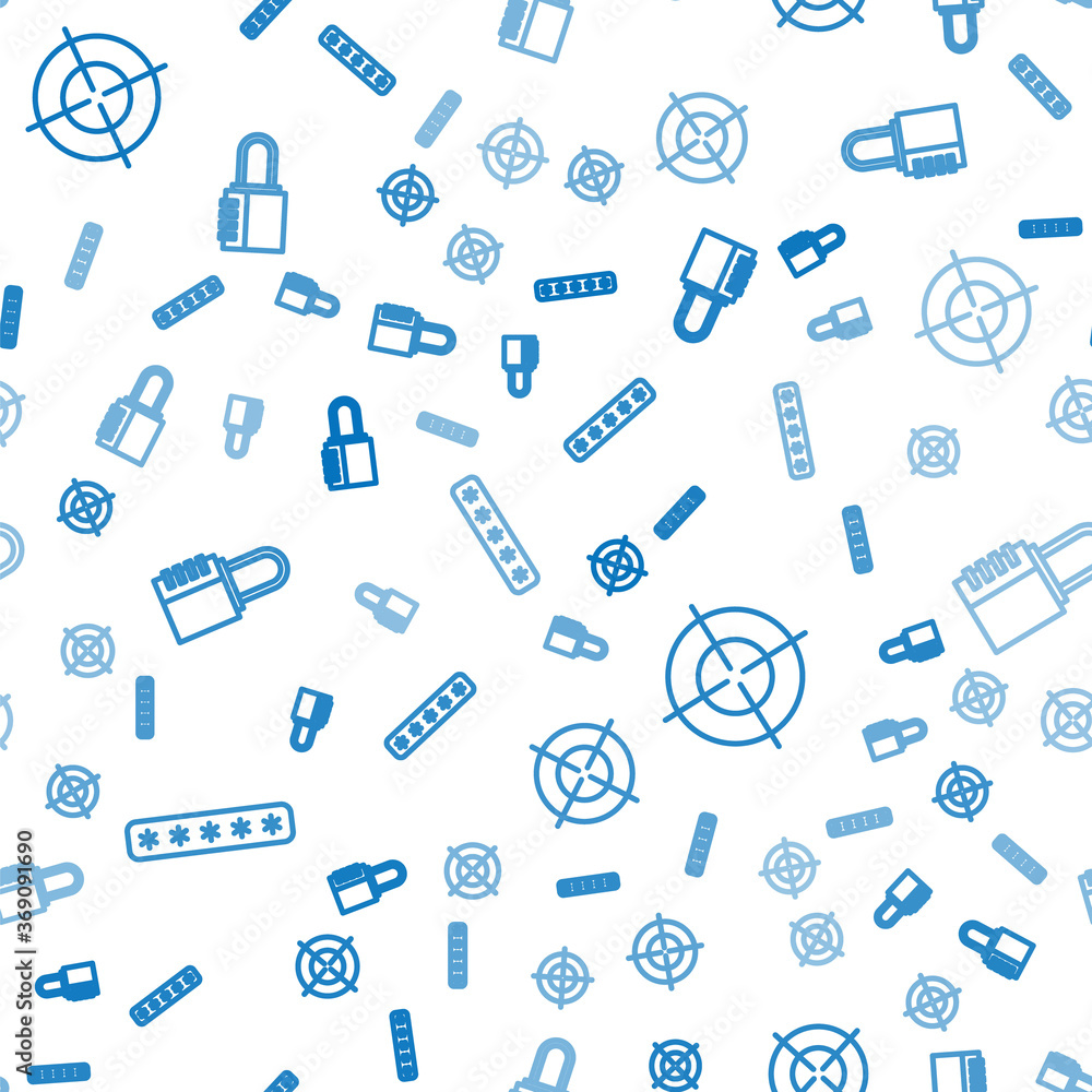 Aufkleber set line password protection, target sport and safe combination lock on seamless pattern. vector.