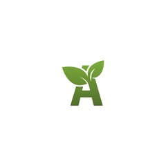  Letter A With green Leaf Symbol Logo